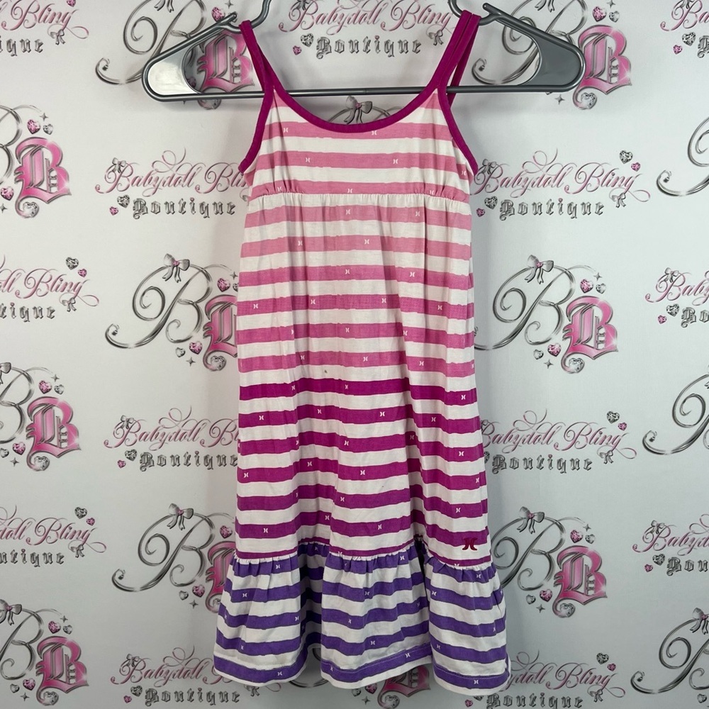 Hurley dress ruffle tiered stripes Pink and Purple Striped Kids Dress